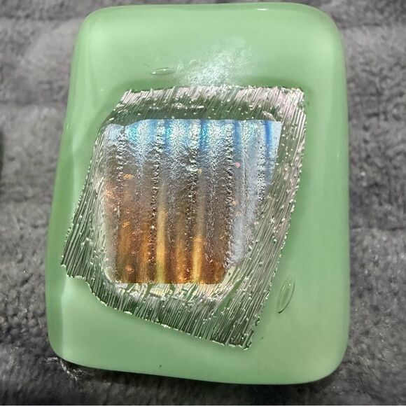 Mint Green Fused Glass Earrings – Handmade Iridescent Post-Back Jewelry - Picture 15 of 17